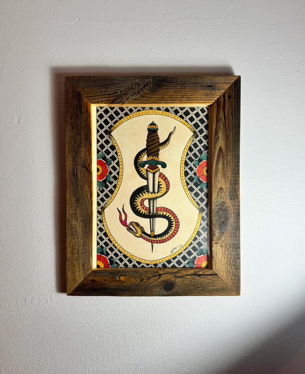 Old Framed Snake Wall Art A3