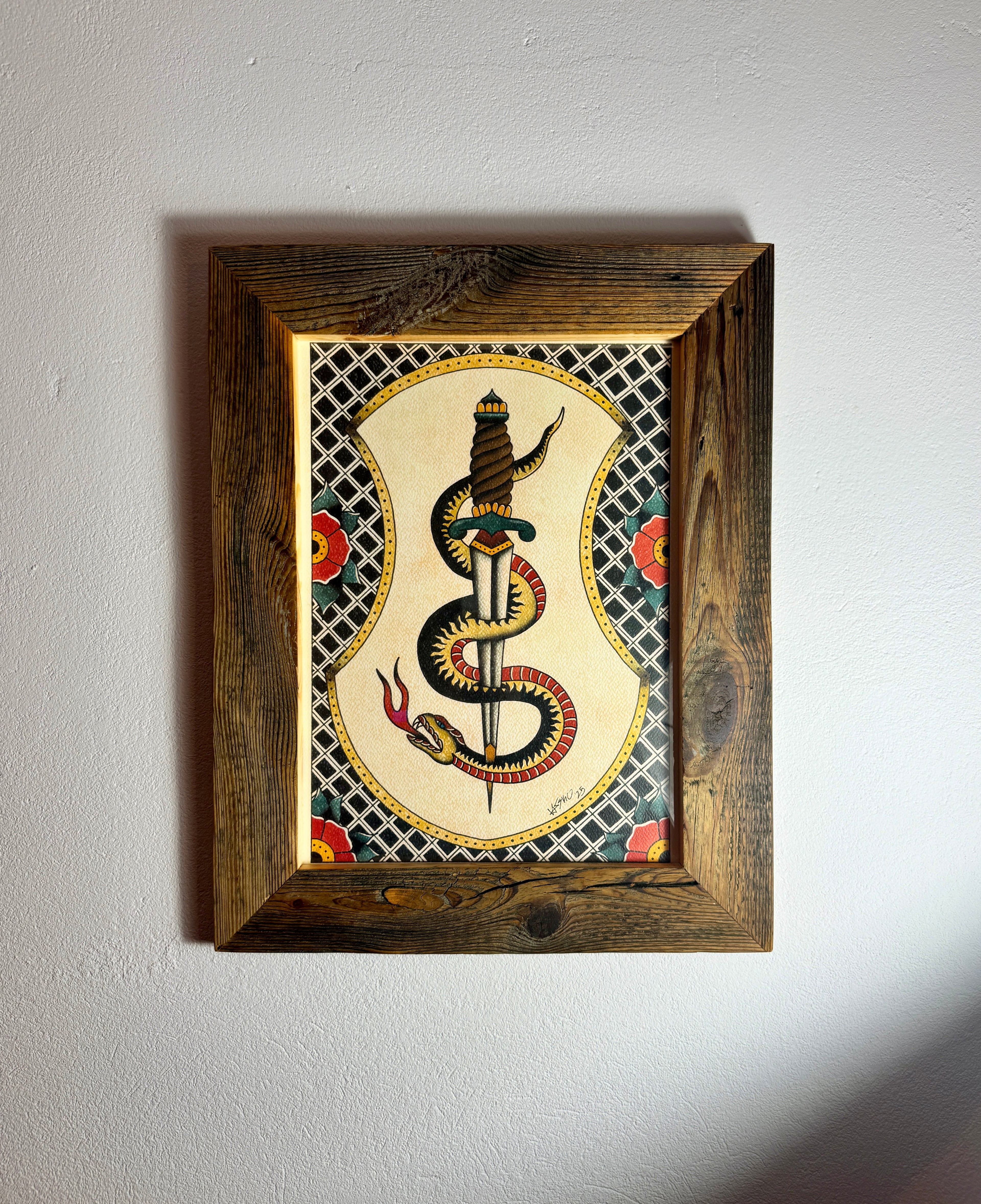 Old Framed Snake Wall Art A3
