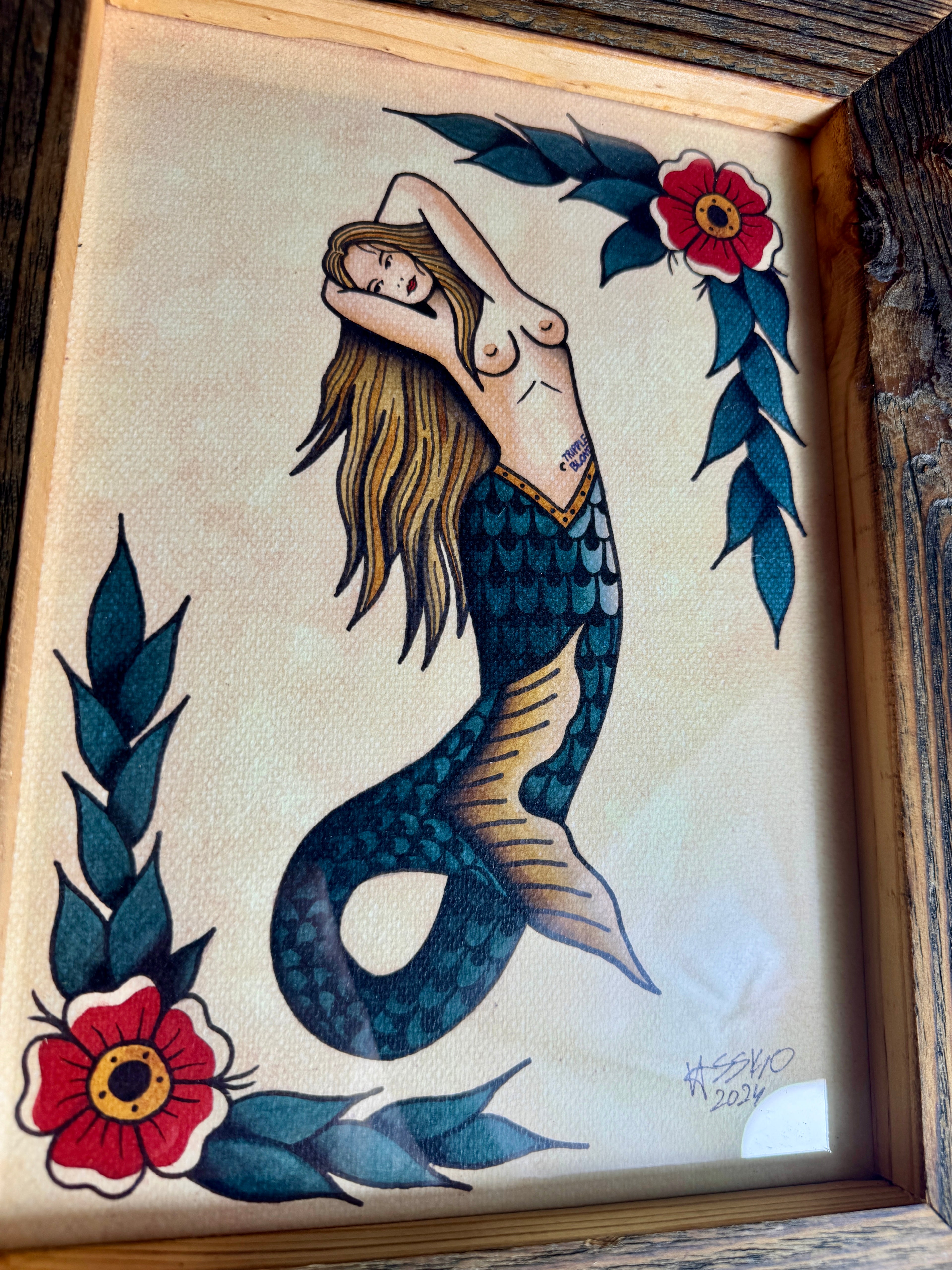 Blonde Mermaid Wall Art A4