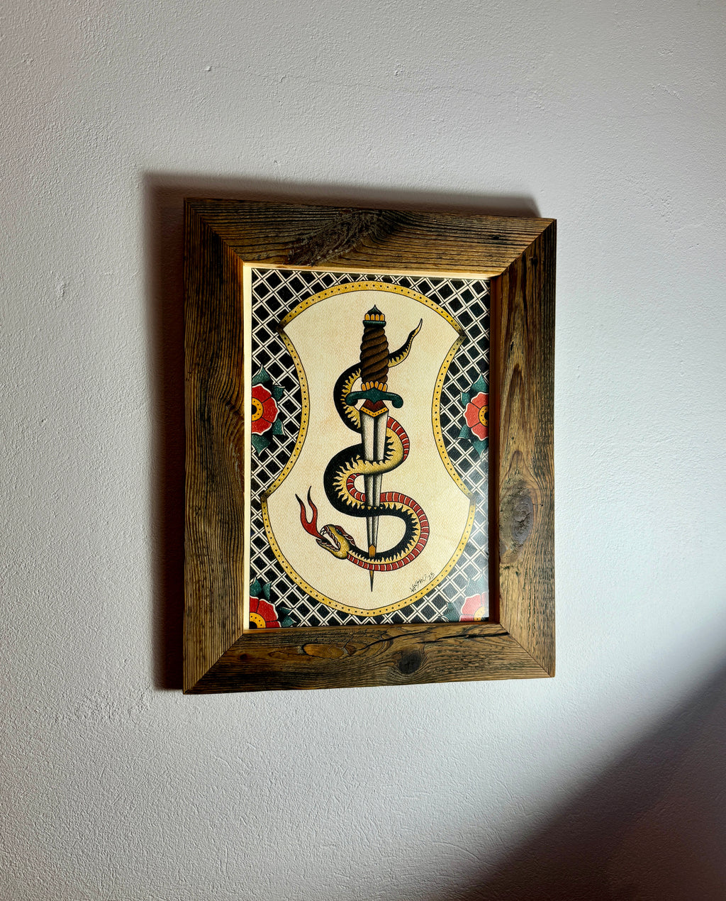 Old Framed Snake Wall Art A3