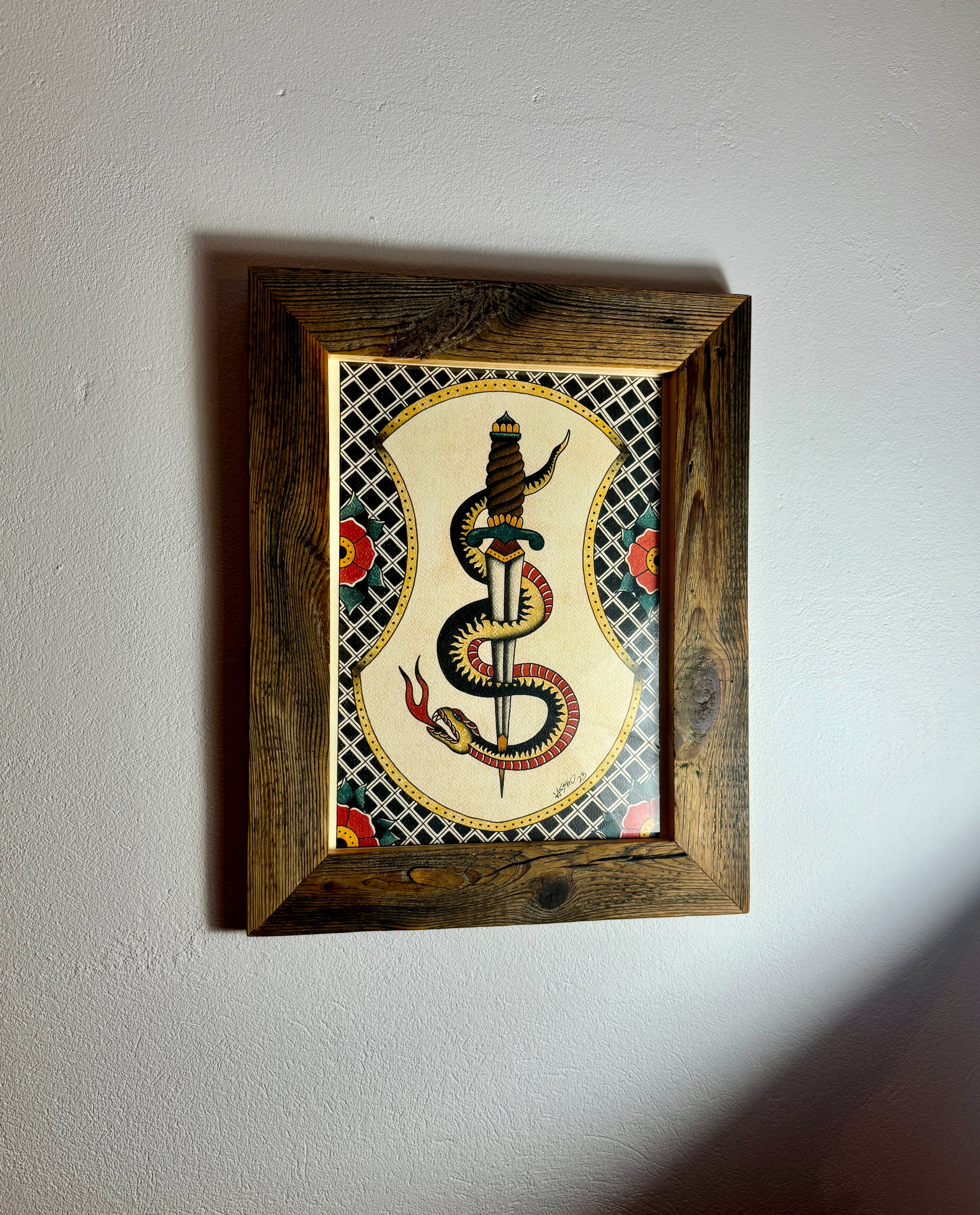 Old Framed Snake Wall Art A3