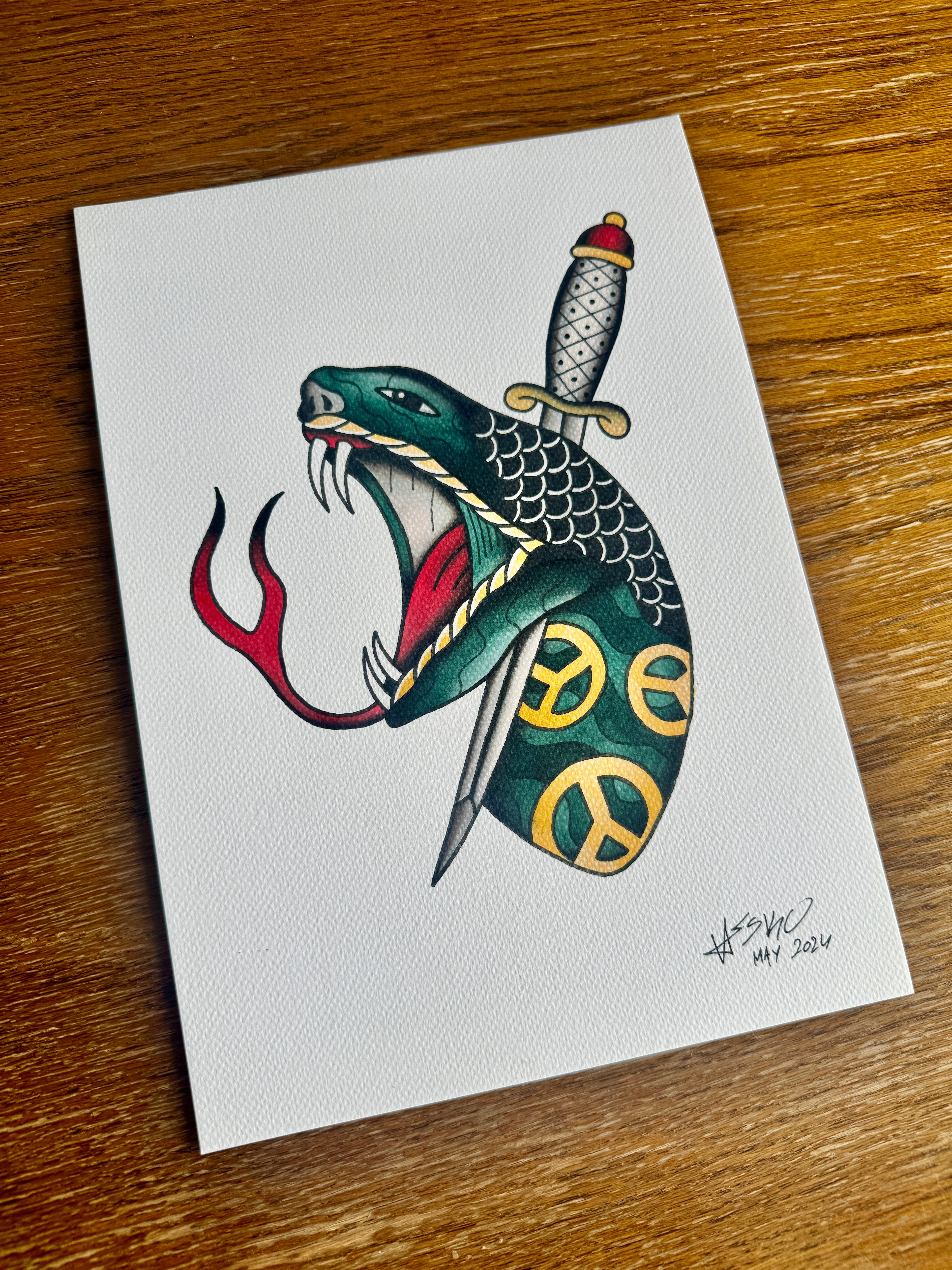 Peace Snake Flash Print A4