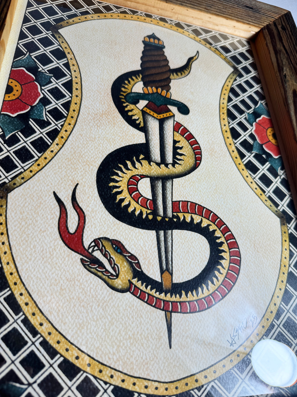 Old Framed Snake Wall Art A3
