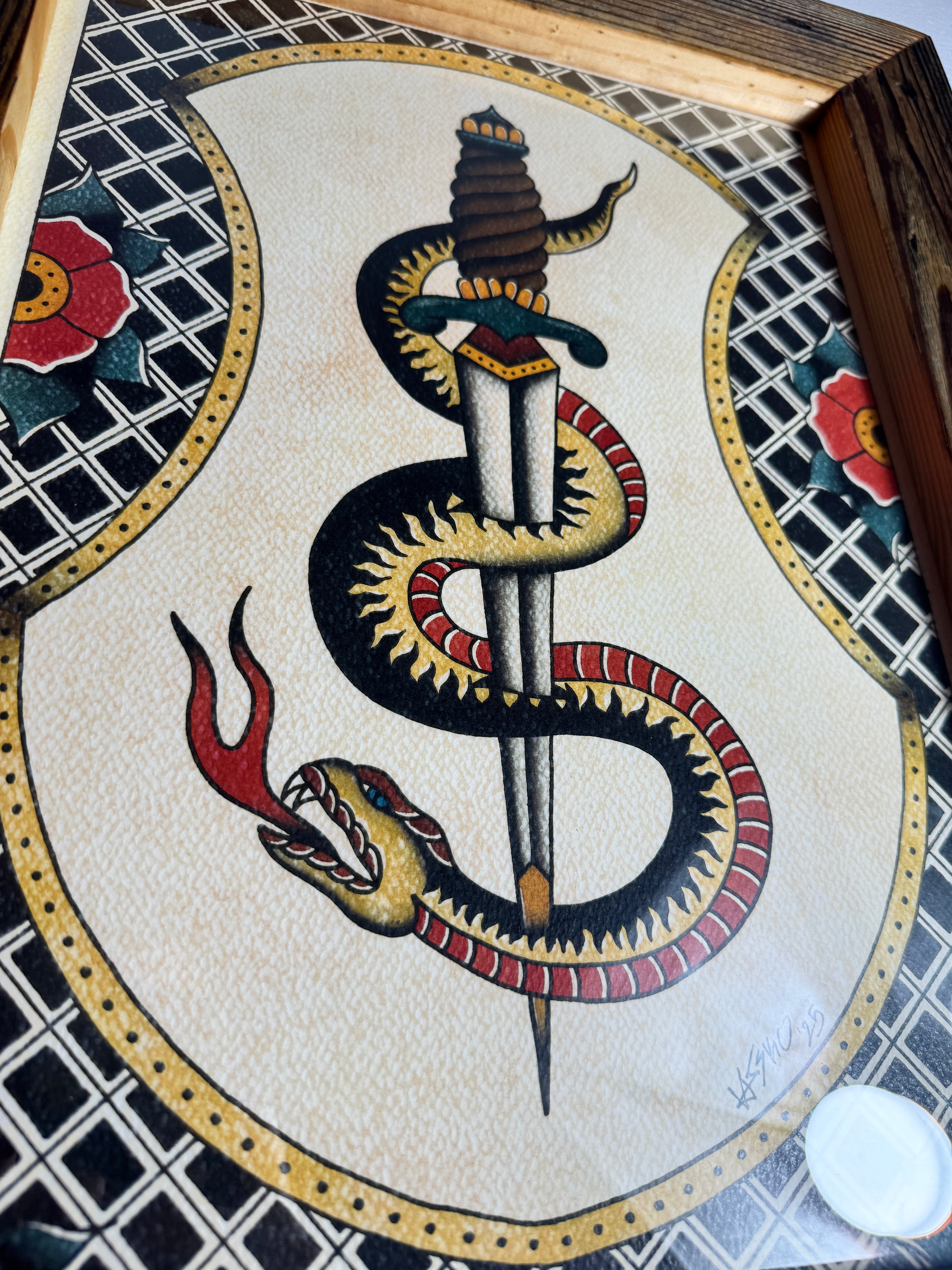Old Framed Snake Wall Art A3