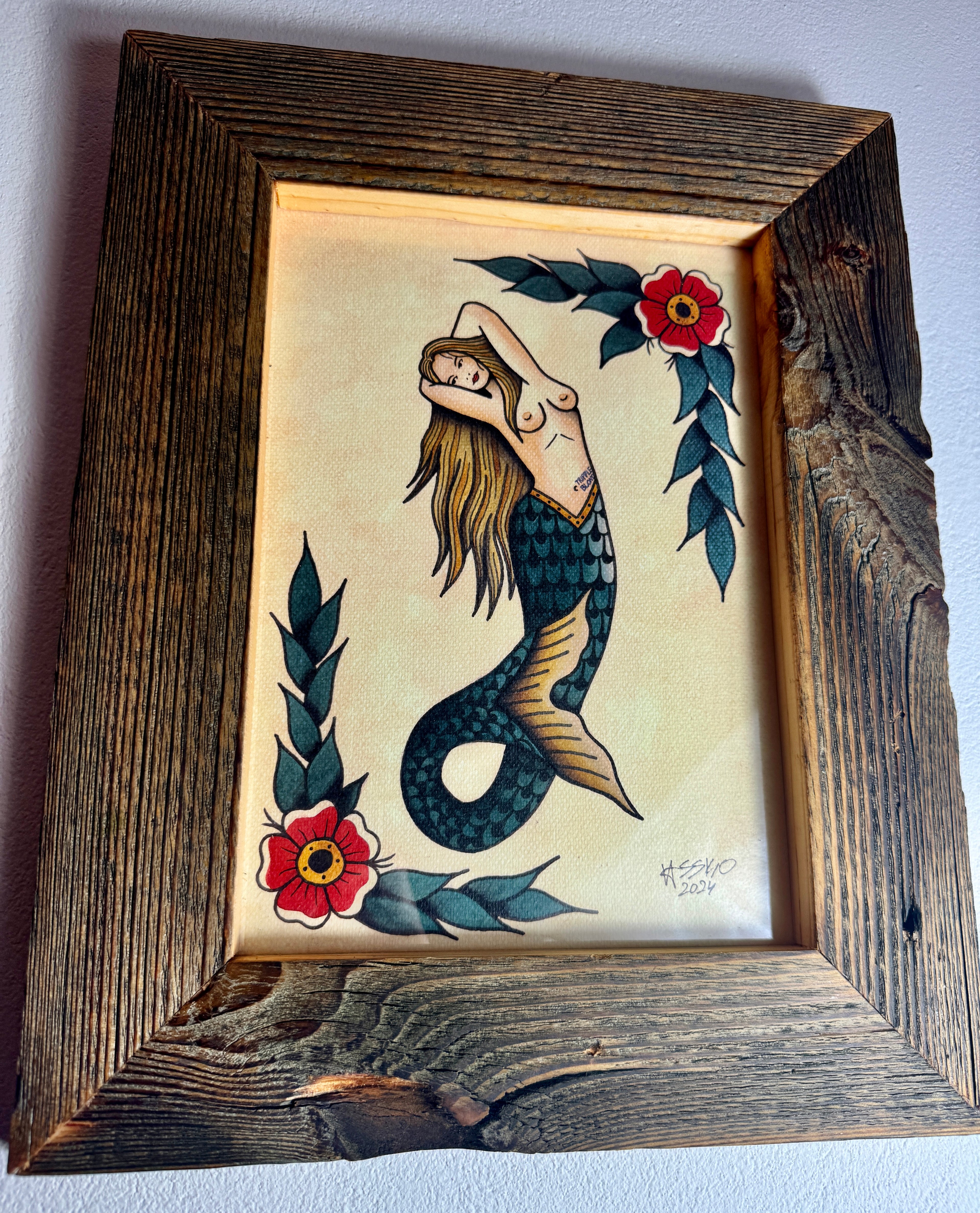 Blonde Mermaid Wall Art A4